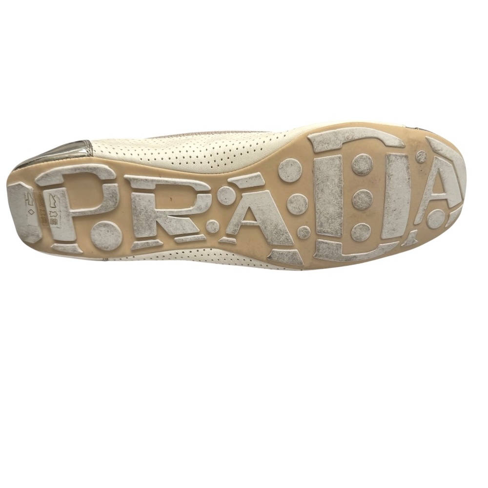 PRADA METALLIC GOLD AND CREAM FLEXIBLE BALLET FLATS W GOLD BOW - Picture 7 of 16